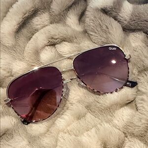 Quay Australia Purple Gradient Aviator Sunglasses with Silver Frame
